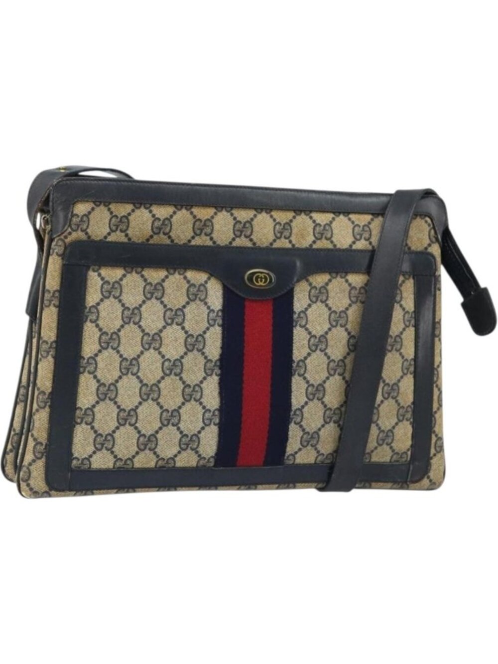 GUCCI GG Supreme Sherry Line Shoulder Bag PVC Navy Gold